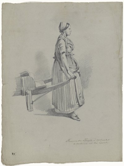 Standing Woman Pulling a Cart in Utrecht by Pieter van Loon