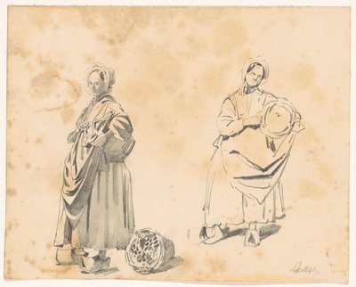 Two Studies of a Standing Woman with Basket by Pieter van Loon
