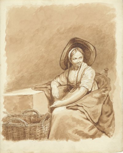 Seated Girl with a Large Hat and a Basket by Pieter van Loon