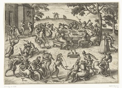 Banquet in the open air, Apenspel (series title) by Pieter van der Borcht (I)