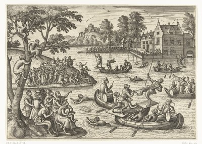 Jousting on the Water (series title: Monkey Games) by Pieter van der Borcht (I)