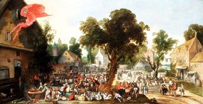 Peasants celebrating a Feast Day in a Village Street by Pieter van der Hulst