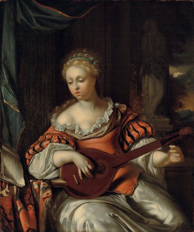 A Lady Playing the Lute in a Portico by Pieter van der Werff