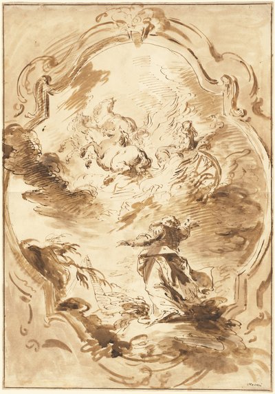 Elisha Watching Elijah Ascend in the Fiery Chariot by Pietro Antonio Novelli