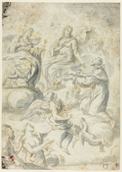 Saint Nicholas of Tolentino Interceding with Christ and Madonna for Souls in Limbo by Pietro Antonio Novelli