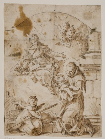 St. Anthony of Padua Kneeling with the Christ Child in His Arms While the Virgin and Angels Appear in the Sky by Pietro Antonio Novelli