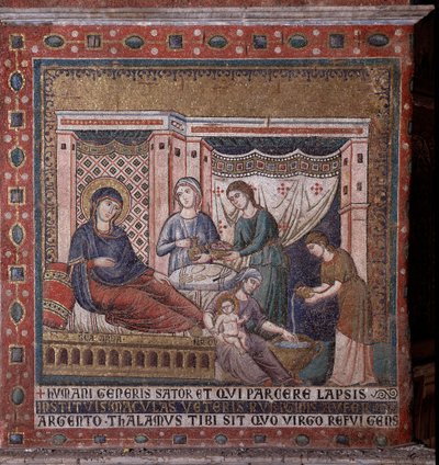 The Birth of Mary, Mosaic from the Apse by Pietro Cavallini, Late 13th Century, Rome, Church Santa Maria in Trastevere, Italy by Pietro Cavallini