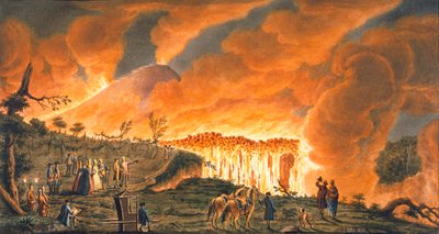 View of Hamilton escorting their Sicilian majesties to observe the lava flow by Pietro Fabris
