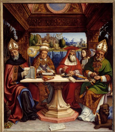 The Four Doctors of the Church with the Symbols of the Four Evangelists by Pietro Francesco  Sacchi