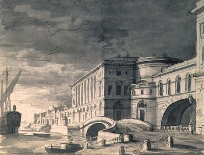 View of the Neva Embankment with the Hermitage Theatre in the centre, after 1802 by Pietro Gonzaga