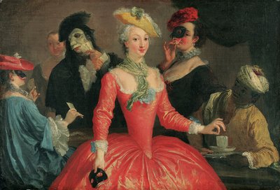 Elegant Company in Masque Costume Taking Coffee and Playing Cards by Pietro Longhi