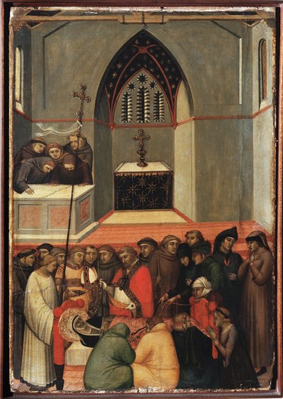 The exhumed body of St Humility is unspoiled (Polyptych of the life of Saint Humility) by Pietro Lorenzetti