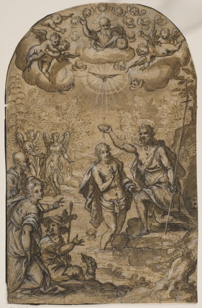 The Baptism of Christ with God the Father and Angels among Clouds by Pietro Mera