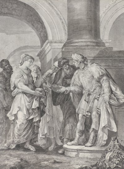 Daniel argues with the elders while Susanna stands at left by Pietro Monaco