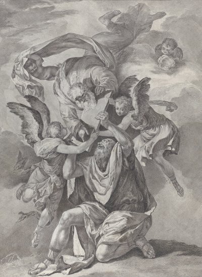 Moses Receiving the Tablets of the Law from God Who Descends from the Heavens by Pietro Monaco