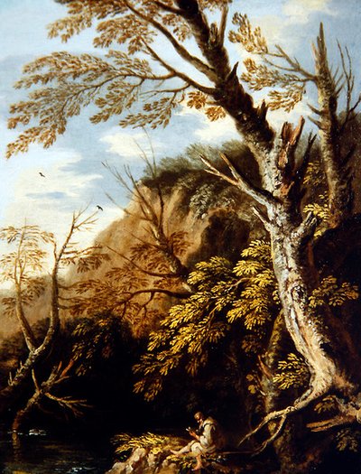 A Wooded Landscape with a Hermit by Pietro Montanini