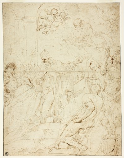 Saint Appearing to Ruler (recto); Flying Putto (verso) by Pietro Novelli