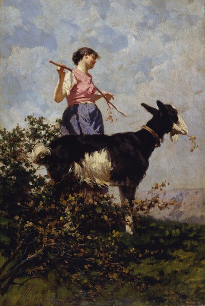 Goatherd with goat by Pietro Pajetta