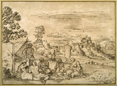 Landscape with gypsies bivouacking by Pietro Paolo (attr. to) Bonzi
