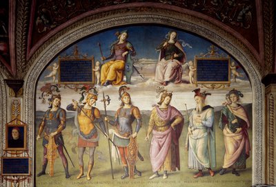 Allegories of Fortitude and Temperance with Six Antique Heroes by Pietro Perugino