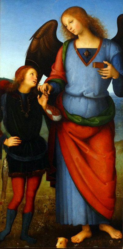 The Virgin and Child with an Angel, the Archangel Raphael with Tobias and the Archangel Michael (detail) by Pietro Perugino