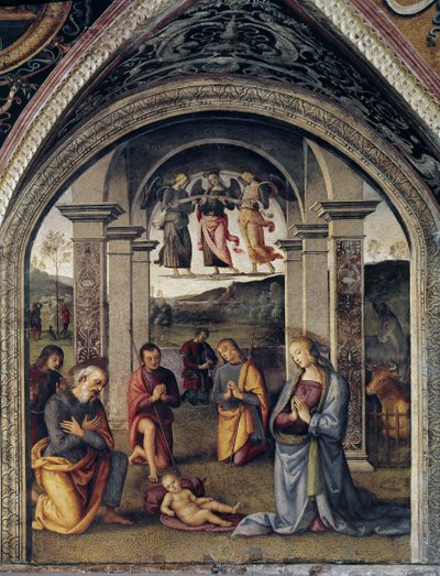 The Nativity. Fresco by Pietro Vannucci dit il Perugino (Perugin) 1498. Perugia, Collegio del Cambio by Pietro Perugino