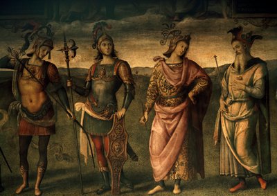Leonidas Lacedaemonian, Horatius Cocles, Publius Scipio, Pericles of Athens, Allegories of Fortitude and Temperance with Six Antique Heroes by Pietro Perugino