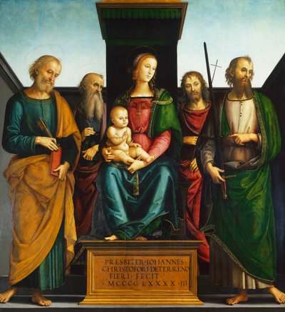 Madonna and Child on Throne with Saints John Baptist, Peter, Paul and John Evangelist by Pietro Perugino