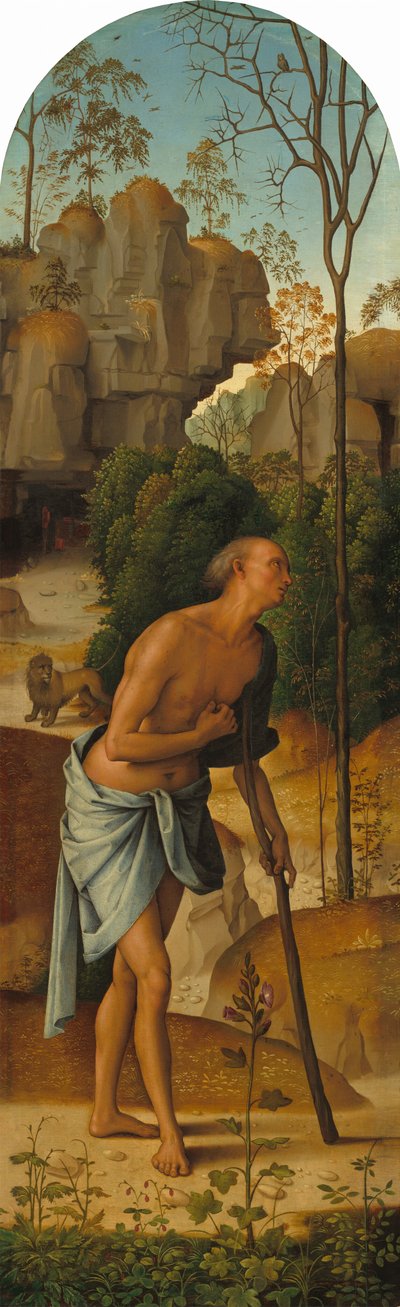 The Crucifixion with the Virgin, Saint John, Saint Jerome, and Saint Mary Magdalene (left panel) by Pietro Perugino