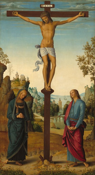 The Crucifixion with the Virgin, Saint John, Saint Jerome, and Saint Mary Magdalene (middle panel) by Pietro Perugino