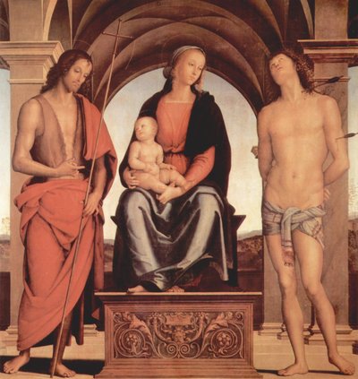 Enthroned Madonna with Saint John the Baptist and Saint Sebastian by Pietro Perugino