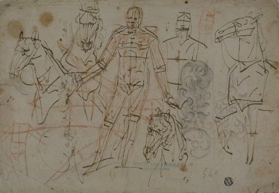 Sketches of Men, Horses, and Decorative Design by Pietro Sorri