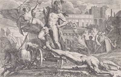 Achilles dragging the body of Hector around the walls of Troy, 1648-50 by Pietro Testa