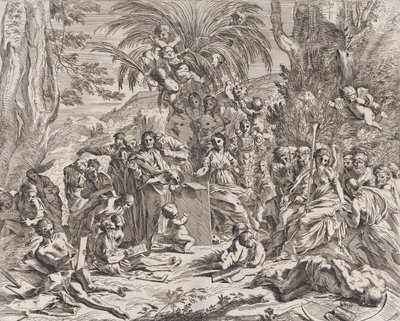An allegory of painting, who as a child in the centre left draws on a tablet, 1637-38 by Pietro Testa