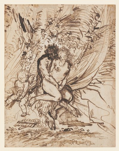 Pan Embracing Venus Watched by Cupid by Pietro Testa
