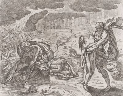 The deluge, figures being pulled from the water by Pietro Testa