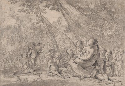 The Garden of Charity, Woman Representing Charity at Right Surrounded by Children by Pietro Testa