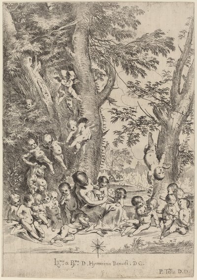 Young Woman, Surrounded by Cupids (The Garden of Charity, vertical version) by Pietro Testa