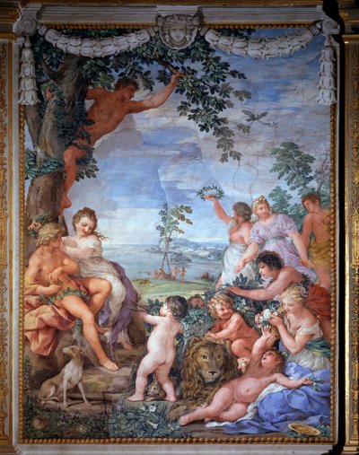 Allegory of the Four Ages, the Golden Age (Fresco by Pietro da Cortona, 1637, Salle du Poele, Palatine Gallery, Palazzo Pitti, Florence) by Pietro da Cortona