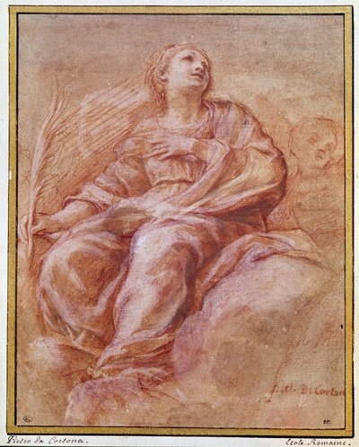 Representation of Saint Firmine sitting on the clouds. Pencil drawing by Pietro Berrettini known as Pierre de Cortona or Pietro da Cortona (1596-1669). 1647. Paris, Louvre Museum, drawing firm by Pietro da Cortona