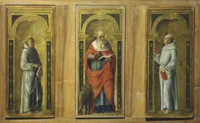 Three Panels - Saint Francis, Saint Jerome and Saint Anthony of Padua, c.1480 by Pietro di Francesco degli (circle of) Orioli