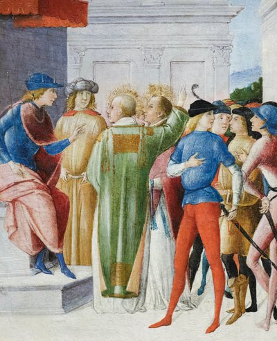 Two saints profess their Christian faith in judgment by Pietro di Francesco degli Orioli