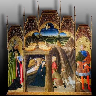 Adoration of the Shepherds between Saints Galgano and Augustine by Pietro di Giovanni da Ambrogio