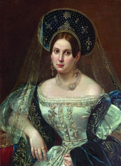 Portrait of a Woman in the Russian Court Dress by Pimen Nikitich Orlov
