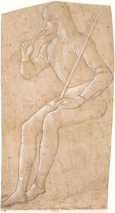 Seated Young Man with a Stick Playing the Flute by Pintoricchio