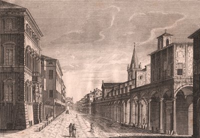 View of the Strada Maggiore in Bologna, Emilia-Romagna, Italy, Copper Engraving by C Lambertini after a Drawing by Pio Panfili by Pio Panfili