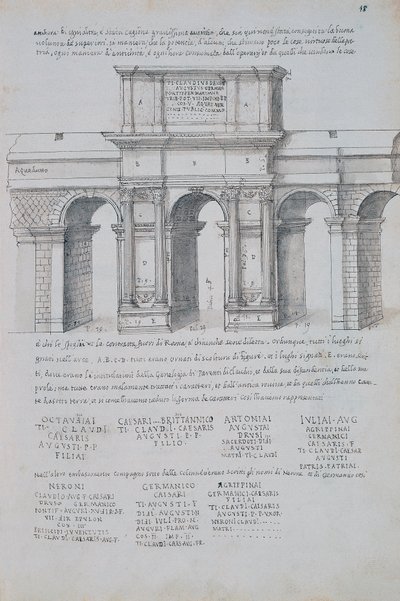 Arch of Claudius in Rome, drawing, from Roman Antiquities, by Pirro Ligorio by Pirro Ligorio