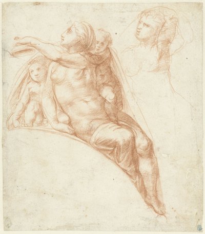 Naked Woman Leaning on a Bow and Two Children by Pirro Ligorio