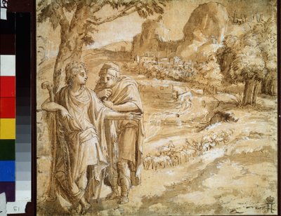 Shepherd and Pilgrim in a Landscape by Pirro Ligorio