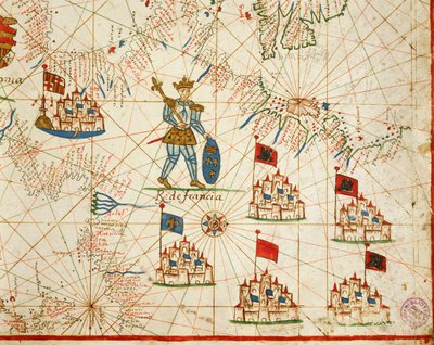 Kingdom of France, from Portolan Atlas Consisting of Six Charts by Placido Caloiro e Oliva